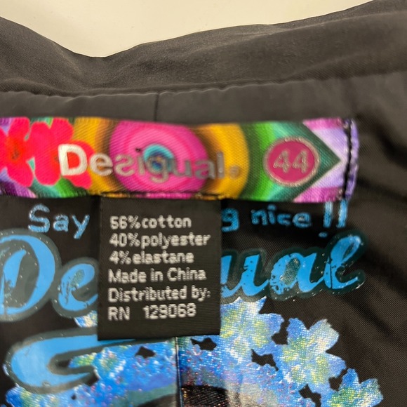 Desigual Black Satin Trench Coat Floral Hem EU 44 US 10/12‎ - Picture 15 of 16